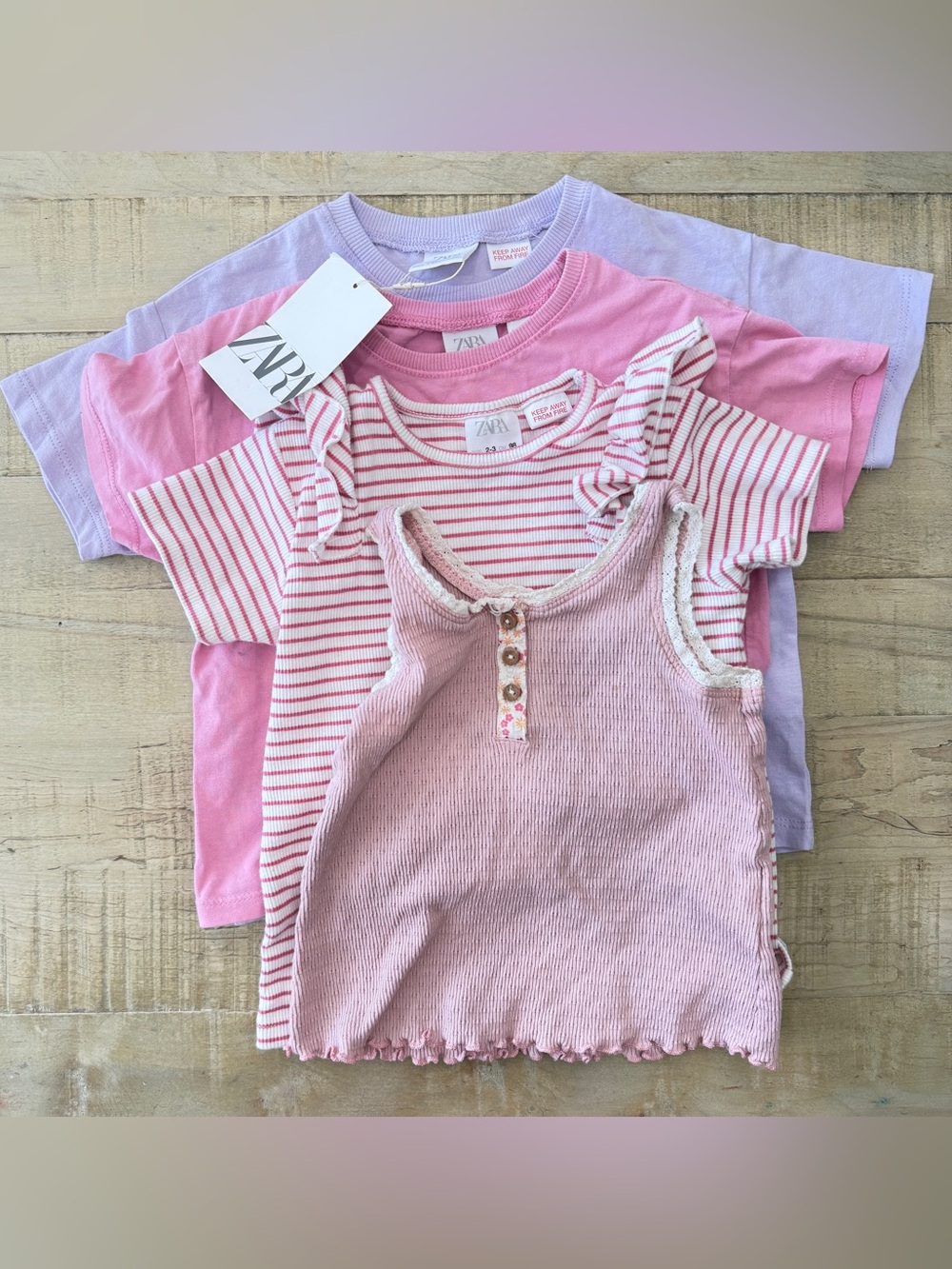 Zara girls toddler 3 tee shirts tops tank top pink striped purple